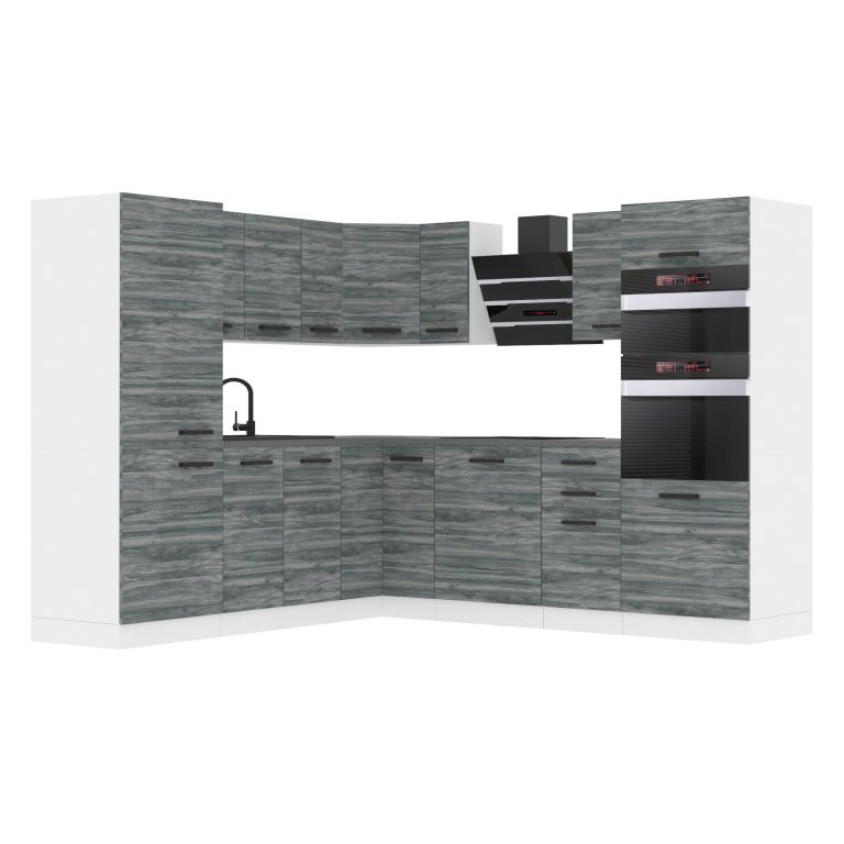 Belini Cucina ad angolo Premium 480 cm grigio antracite glamour wood con piano di lavoro STACY Produttore TOR STACY/0/WT/GW/B/B1