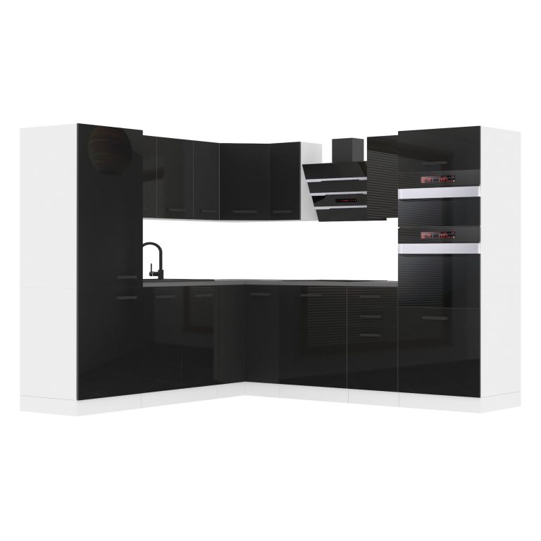 Belini Cucina angolare Premium 480 cm nero lucido con piano di lavoro STACY Produttore INF STACY/0/WT/B/B/B1