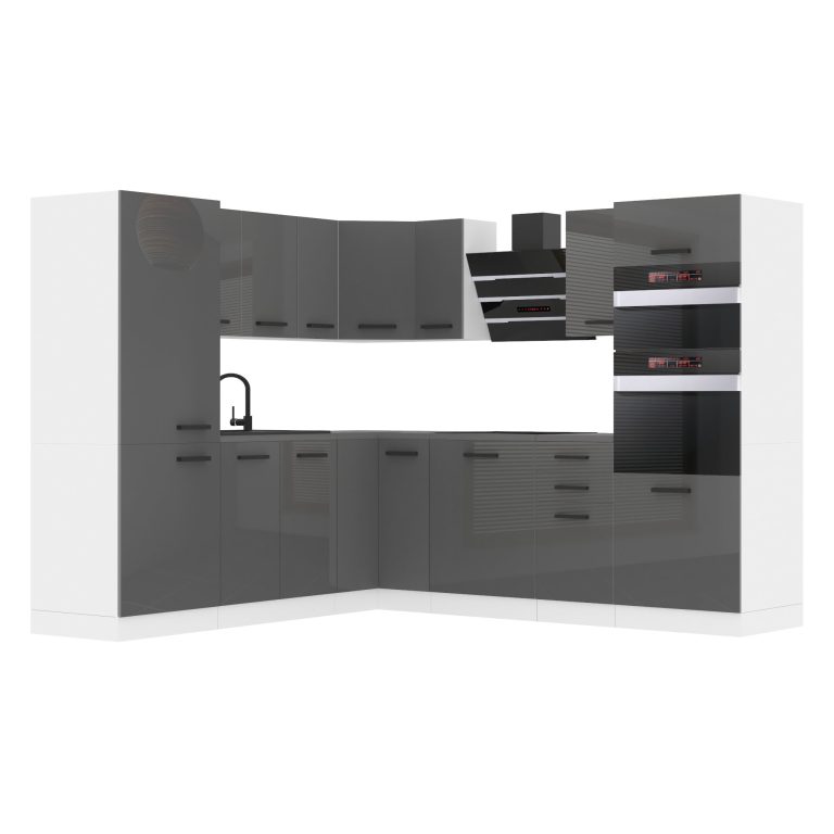 Belini Cucina angolare Premium 480 cm grigio lucido con piano di lavoro STACY Produttore INF STACY/0/WT/S/B/B1