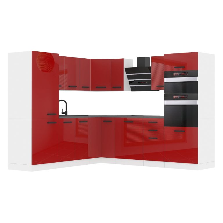 Belini Cucina angolare Premium 480 cm rosso lucido con piano di lavoro STACY Produttore INF STACY/0/WT/R/B/B1