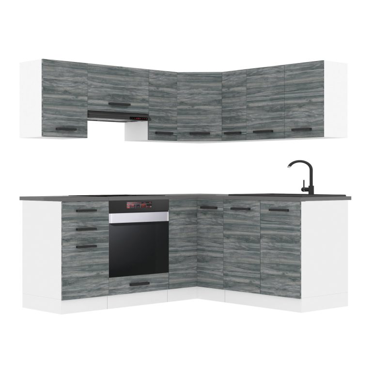 Belini Cucina angolare Premium 360 cm grigio antracite glamour wood con piano di lavoro SARAH Produttore TOR SARAH/1/WT/GW/B/B1