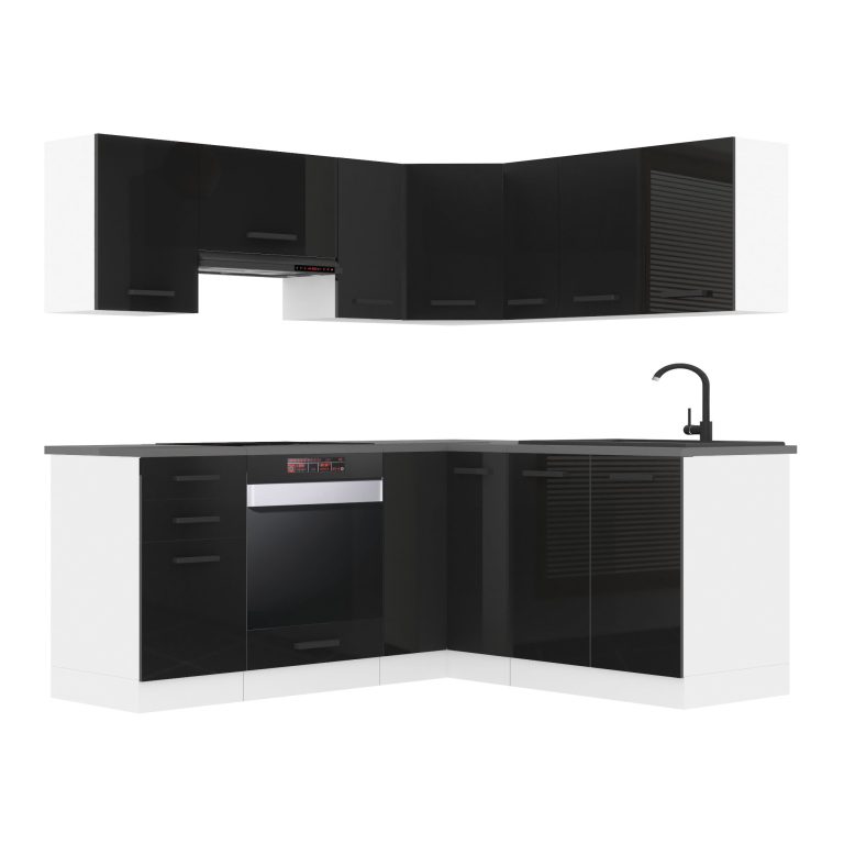 Belini Cucina angolare Premium 360 cm nero lucido con piano di lavoro SARAH Produttore INF SARAH/1/WT/B/B/B1