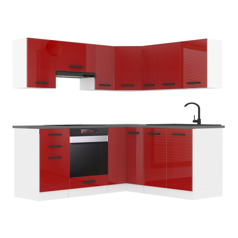 Belini Cucina angolare Premium 380 cm rosso lucido con piano di lavoro SARAH Produttore INF SARAH/2/WT/R/B/B1