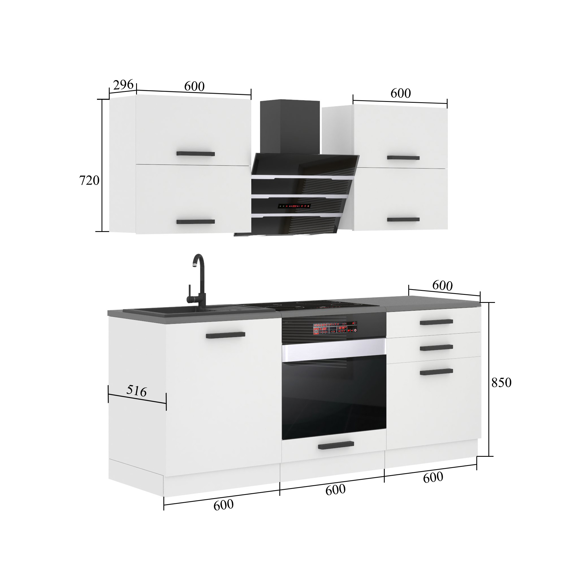 Belini Cucina Premium 180 cm bianco lucido senza piano di lavoro EMILY Produttore INF EMILY/0/WT/W/0/B1