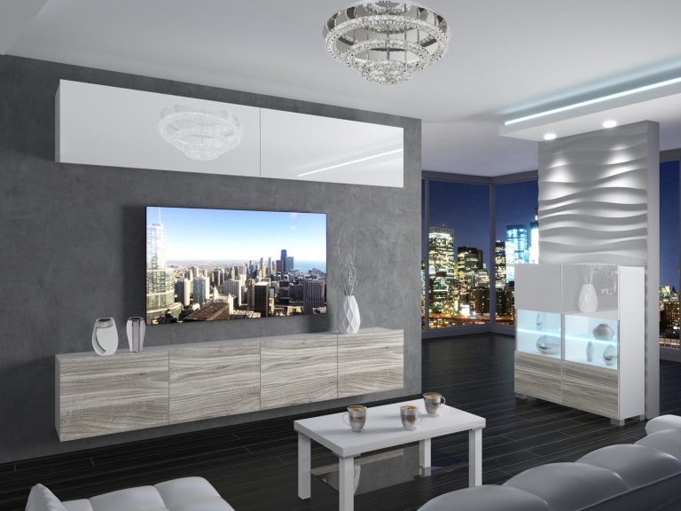 Parete attrezzata 200 cm Belini bianco lucido / grigio antracite Glamour Wood Imperium 6 Produttore IMP 6/5/W/WGW1/0/0