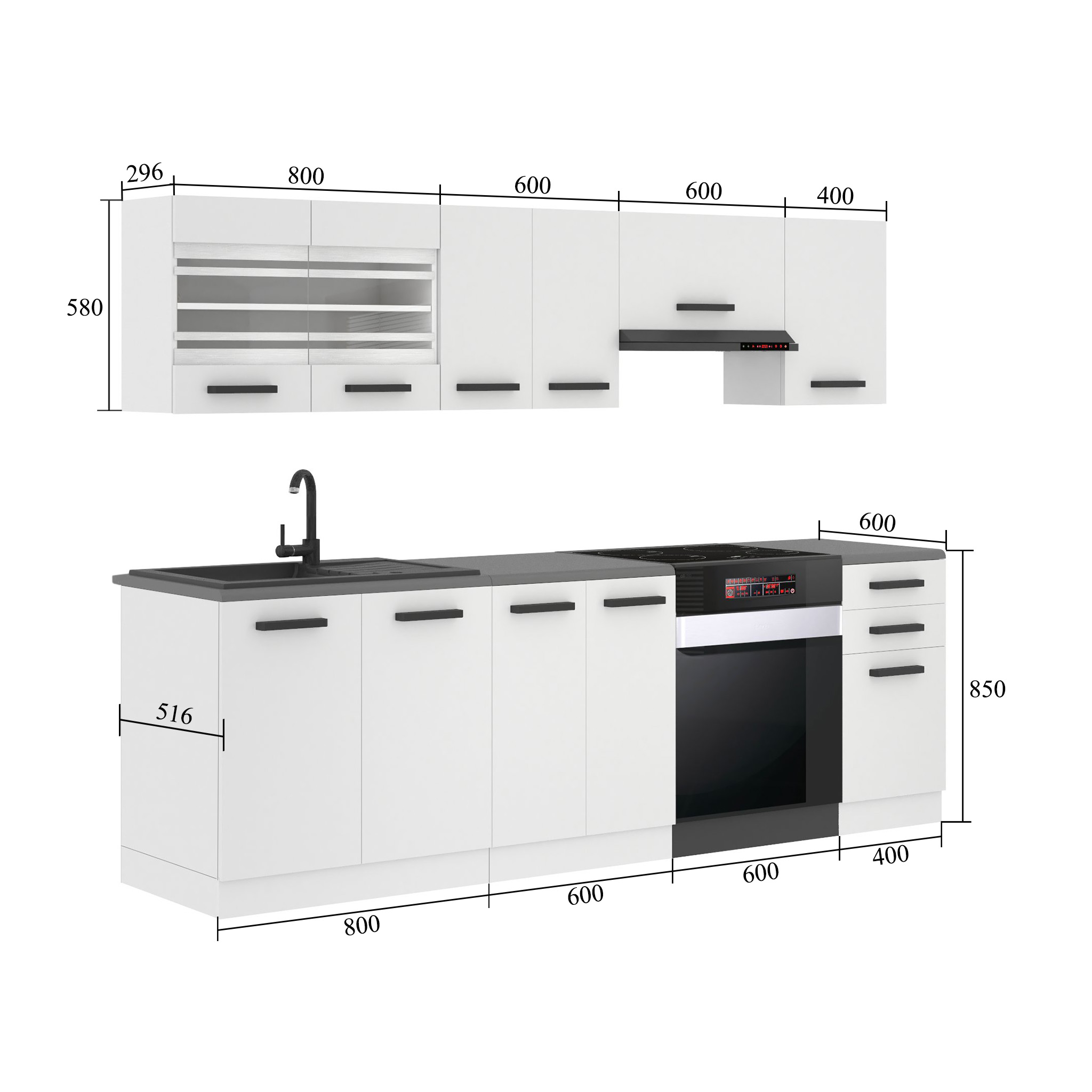 Belini Cucina Premium 240 cm bianco opaco senza piano di lavoro LILY Produttore TOR LILY/0/WT/WT/0/B1