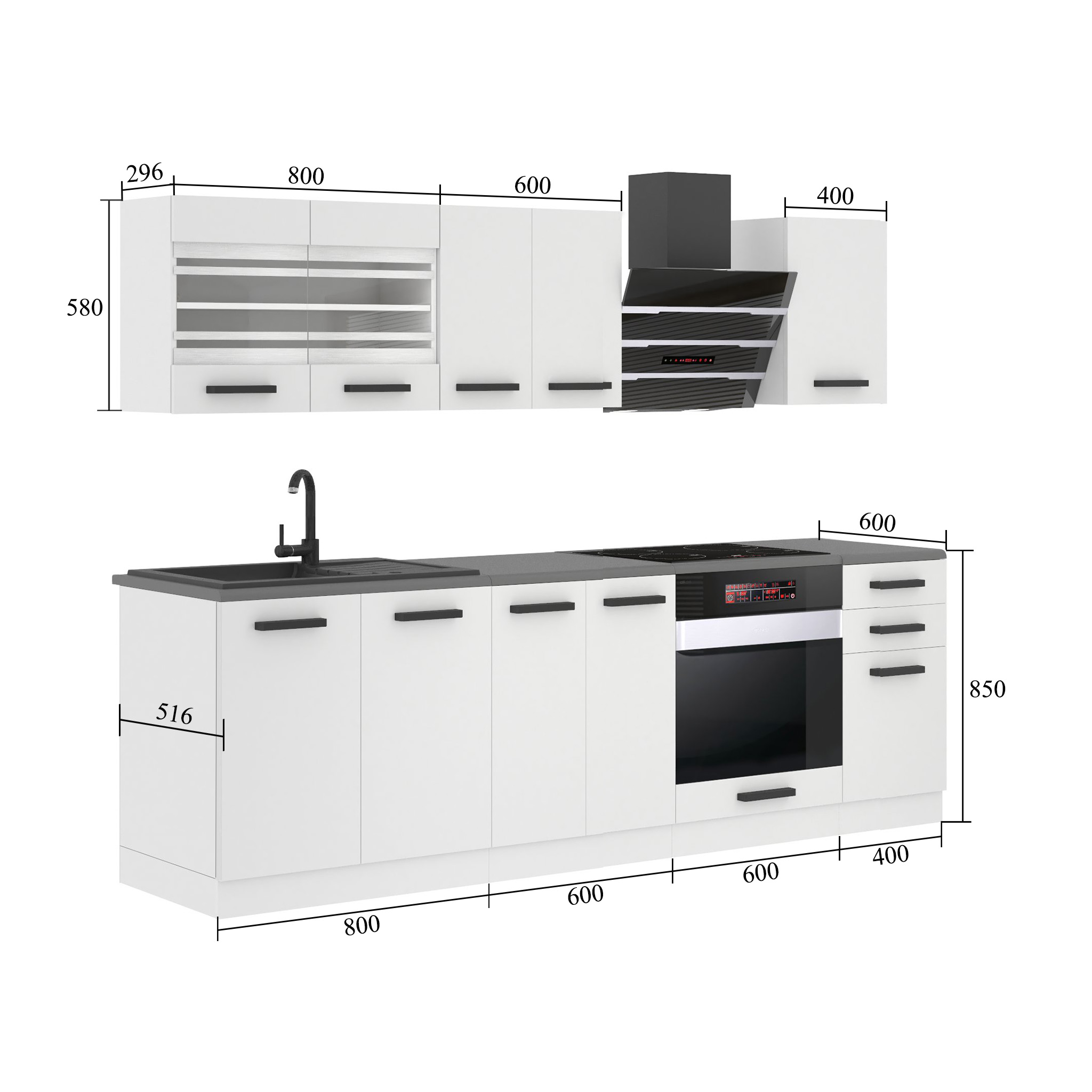 Belini Cucina Premium 240 cm bianco lucido senza piano di lavoro MARGARET Produttore INF MARGARET/0/WT/W/0/B1