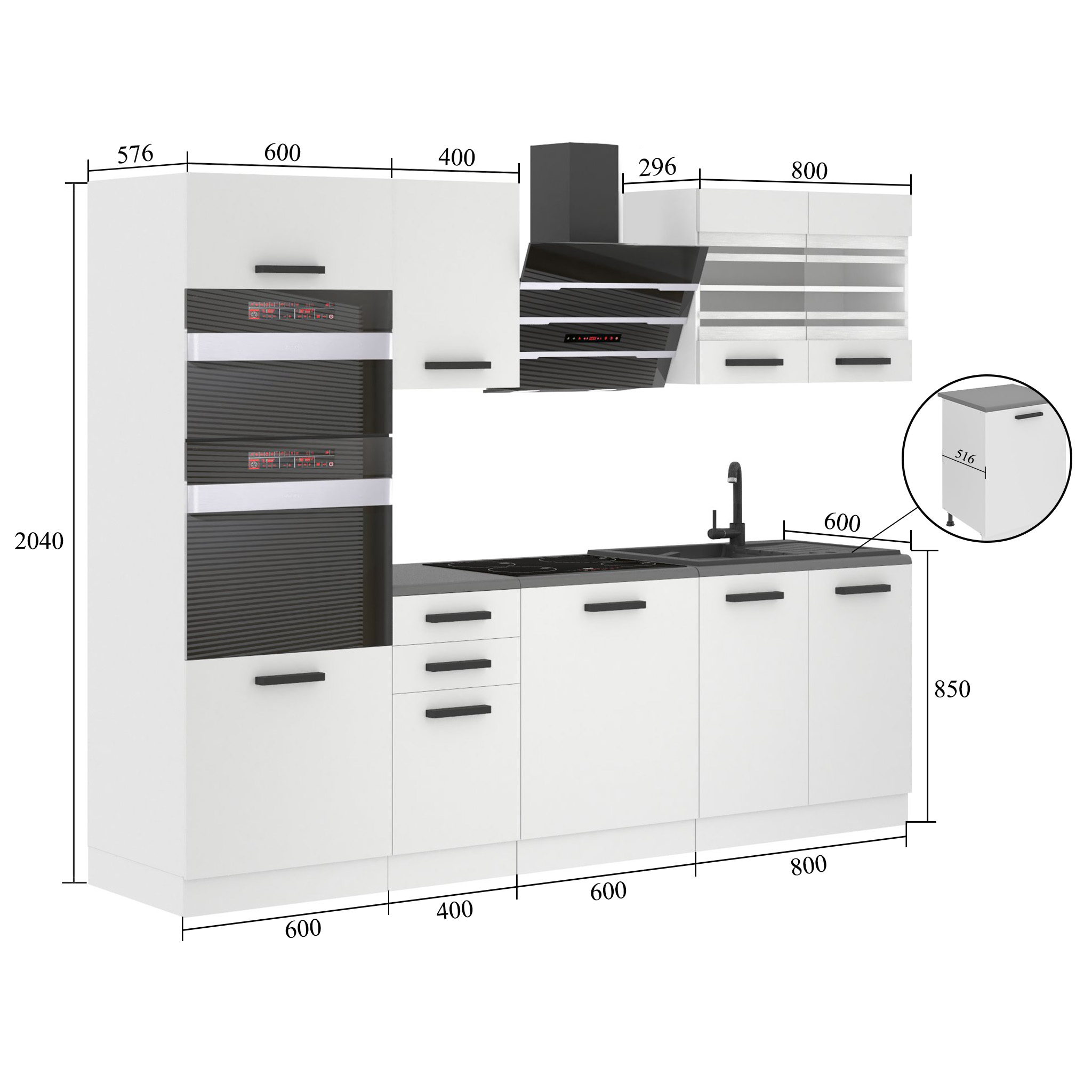 Belini Cucina Premium 240 cm Grigio Antracite Glamour Wood con piano di lavoro TRACY Produttore TOR TRACY/0/WT/GW/B/B1