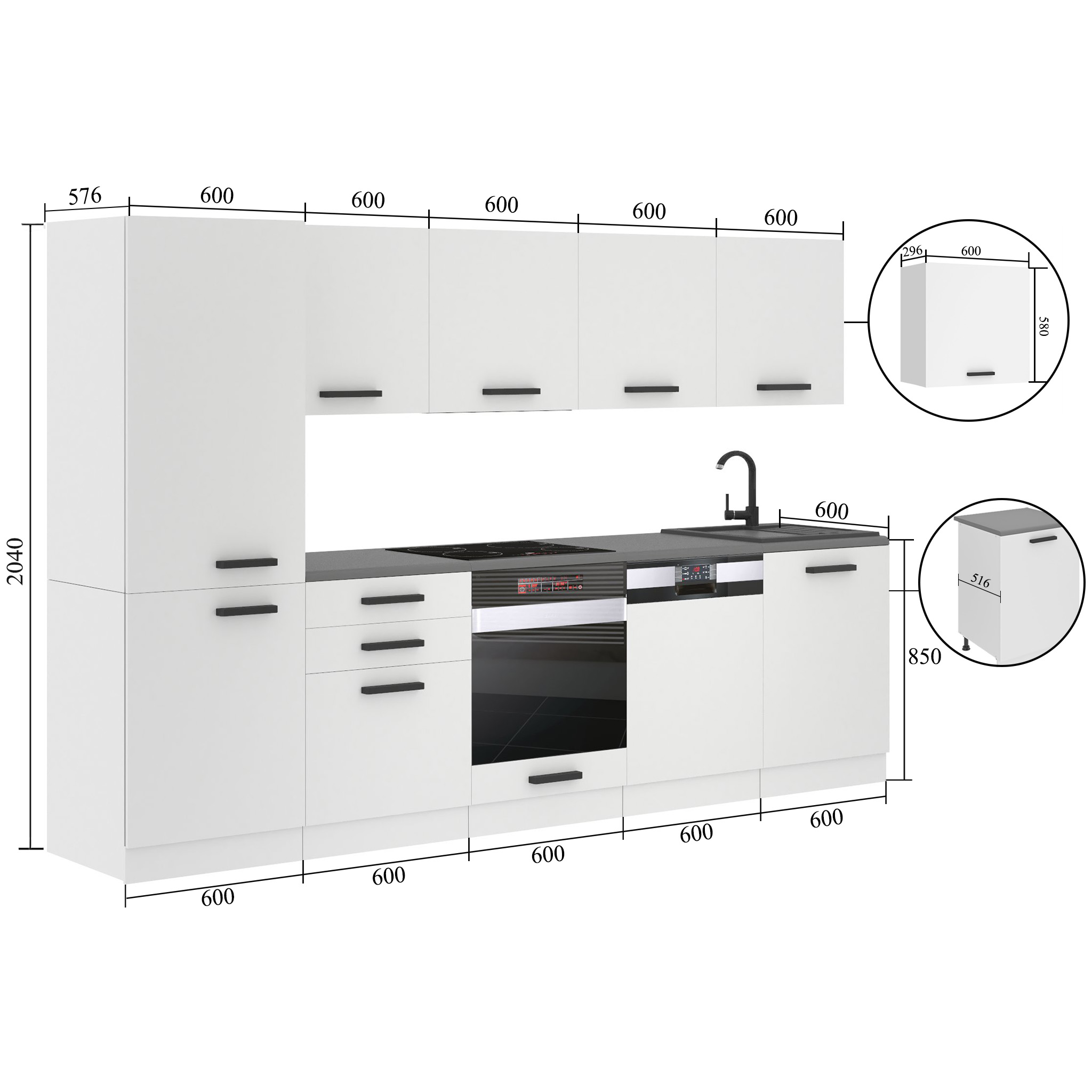 Belini Cucina Premium 300 cm bianco opaco con piano di lavoro ROSE Produttore TOR ROSE/0/WT/WT/B/B1
