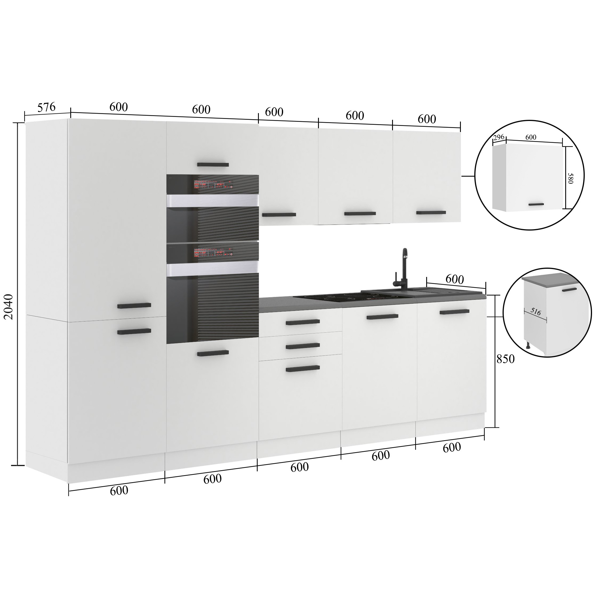 Belini Cucina Premium 300 cm royal ebony con piano di lavoro GRACE Produttore TOR GRACE/0/WT/HK/B/B1