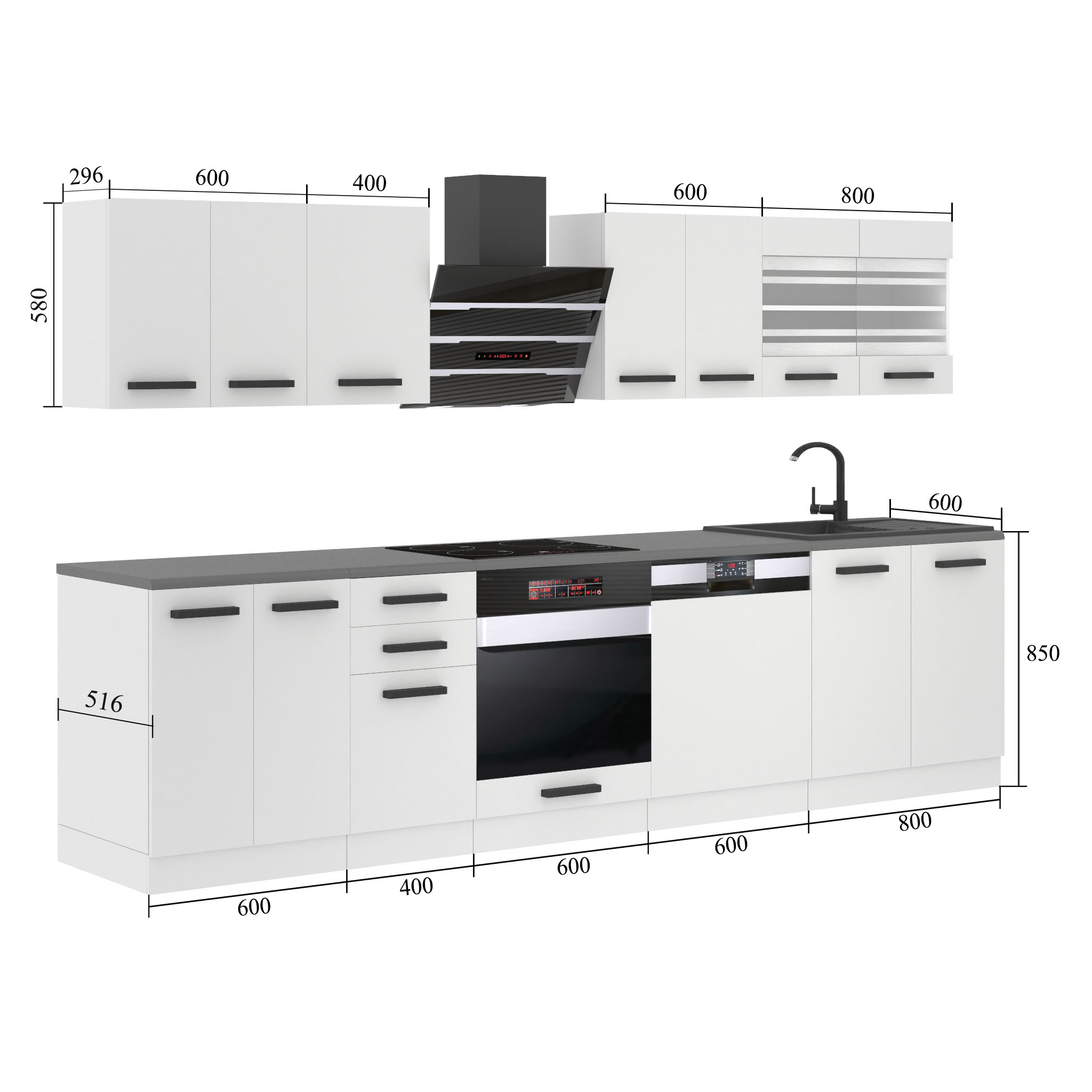 Belini Cucina Premium 300 cm rovere Wotan con piano di lavoro LUCY Produttore TOR LUCY/0/WT/DW/B/B1