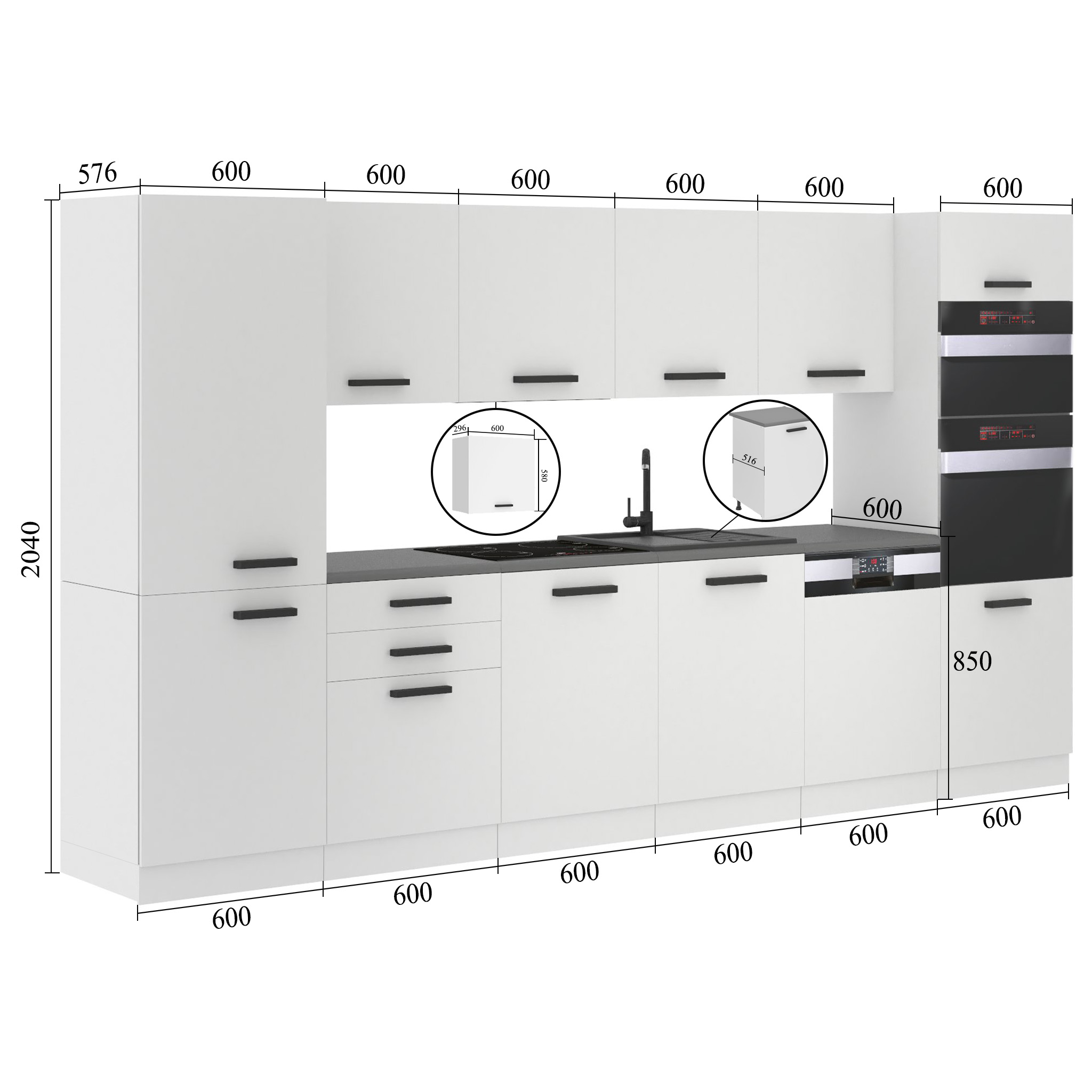 Belini Cucina Premium 360 cm grigio lucido senza piano di lavoro NAOMI Produttore INF NAOMI/0/WT/S/0/B1
