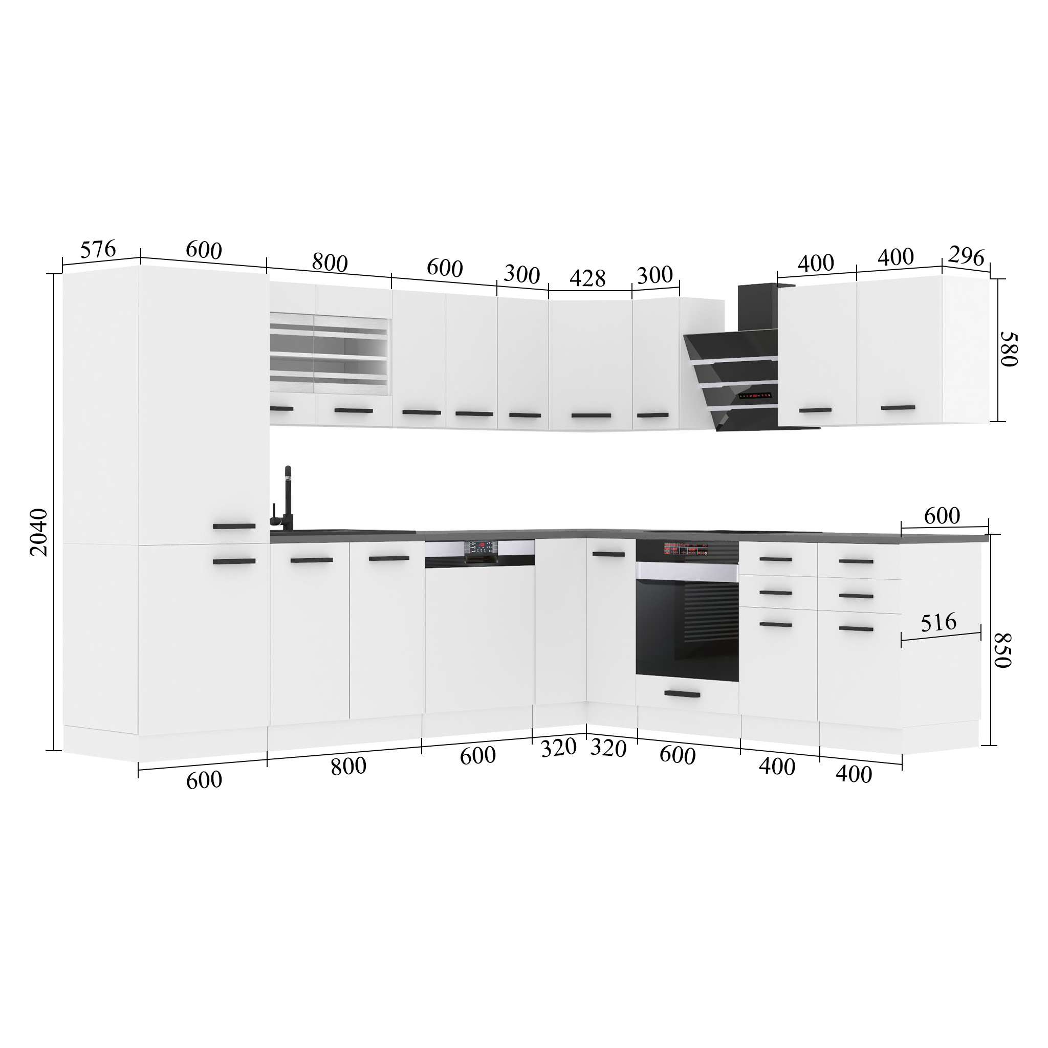 Belini Cucina angolare Premium 520 cm grigio lucido senza piano di lavoro JULIE Produttore INF JULIE/0/WT/S/0/B1