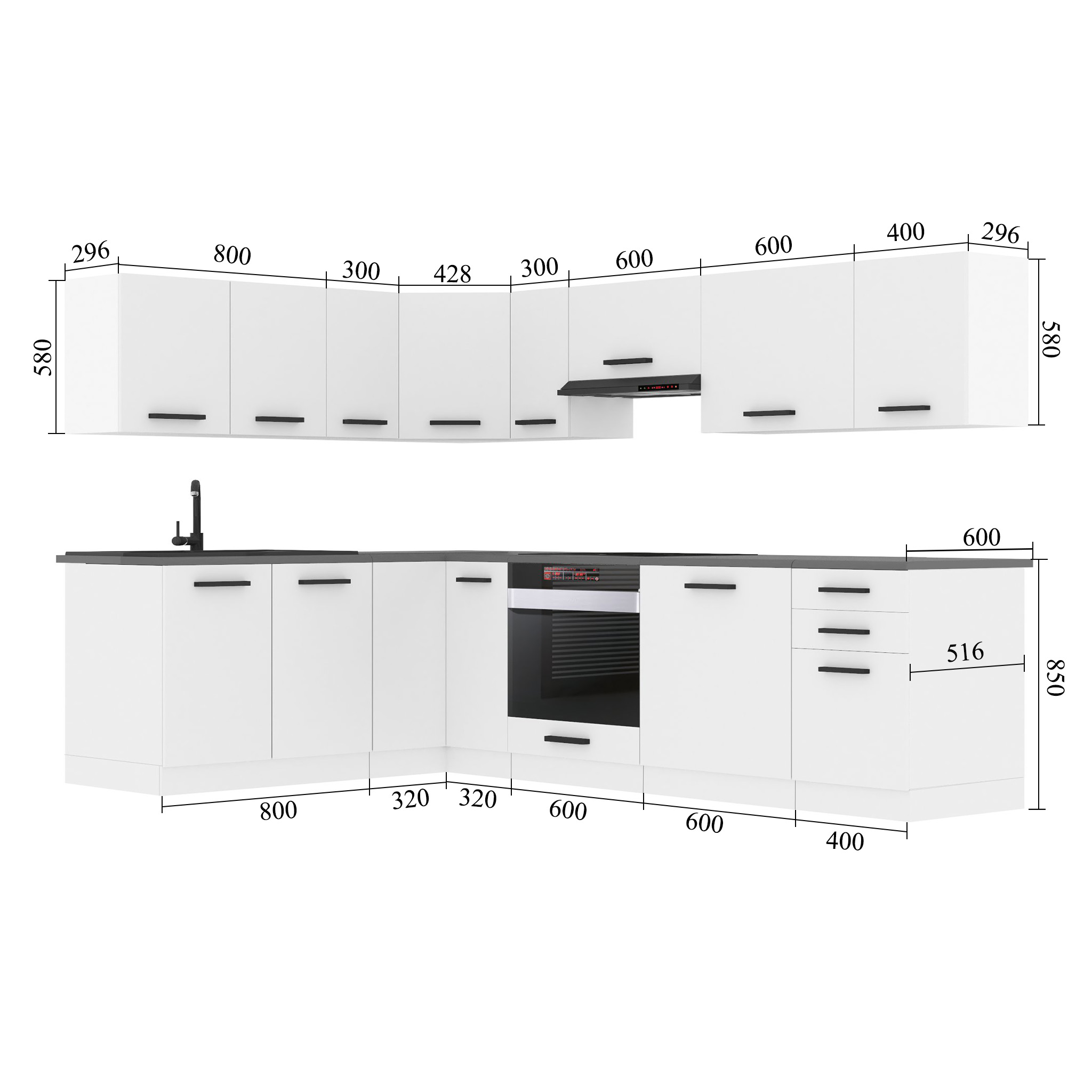 Belini Cucina angolare Premium 420 cm nero lucido senza piano di lavoro JANET Produttore INF JANET/0/WT/B/0/B1