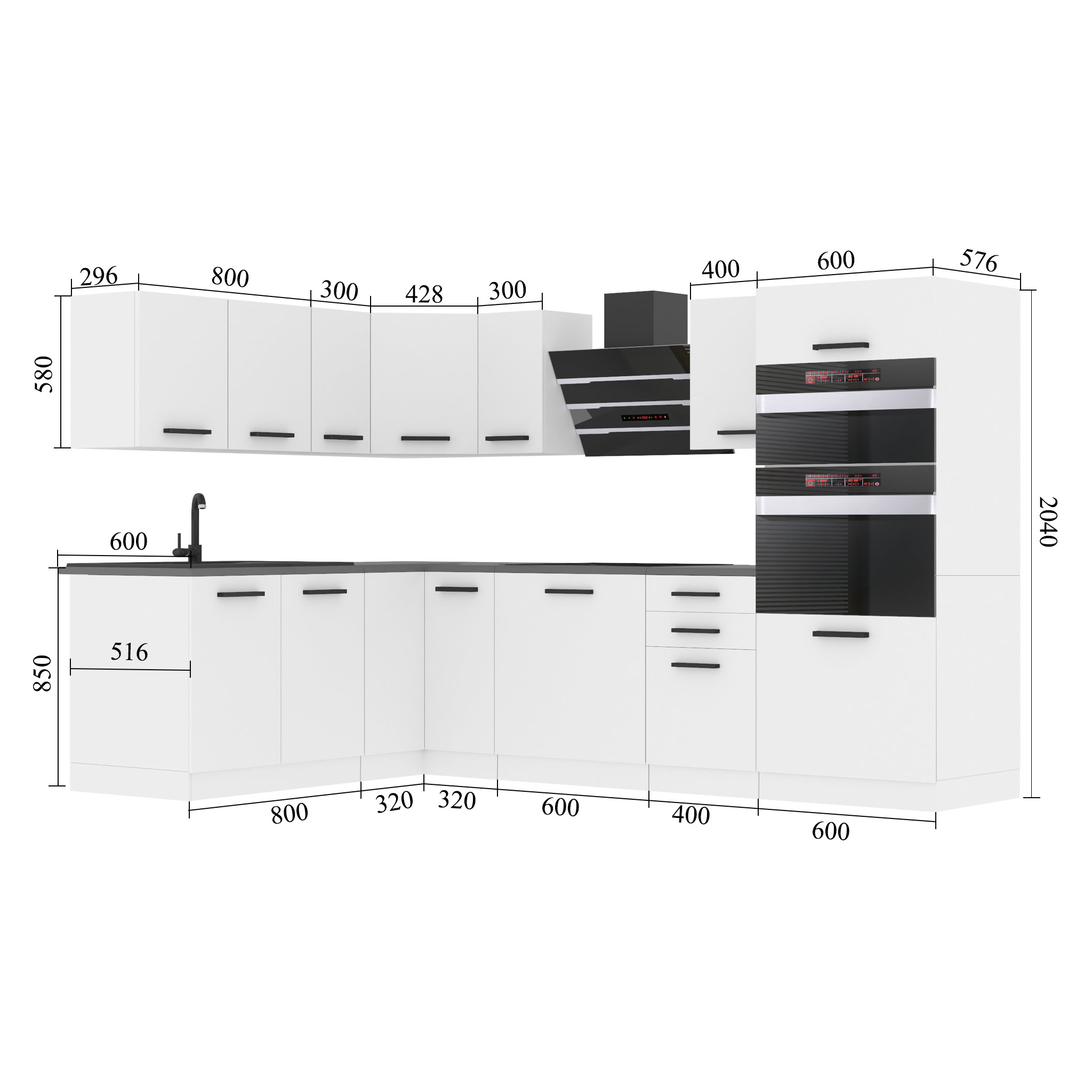 Belini Cucina angolare Premium 420 cm grigio lucido con piano di lavoro MELANIE Produttore INF MELANIE/0/WT/S/B/B1