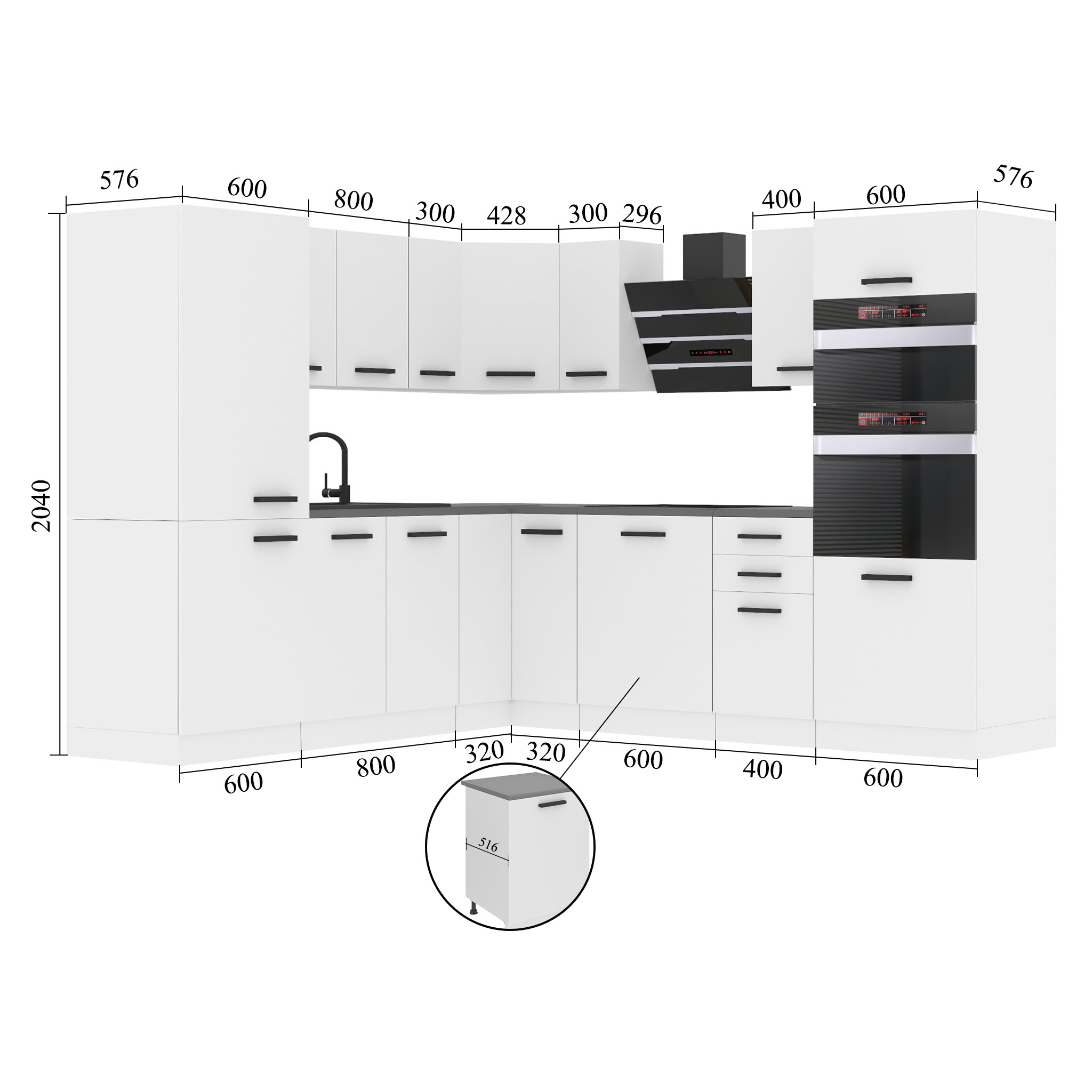 Belini Cucina angolare Premium 480 cm nero lucido con piano di lavoro STACY Produttore INF STACY/0/WT/B/B/B1