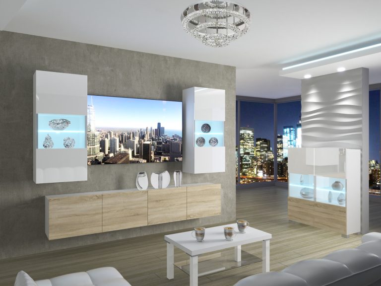 Parete attrezzata 200 cm Belini bianco lucido / rovere sonoma Imperium 7 Produttore IMP 7/5/W/WDS/0/0