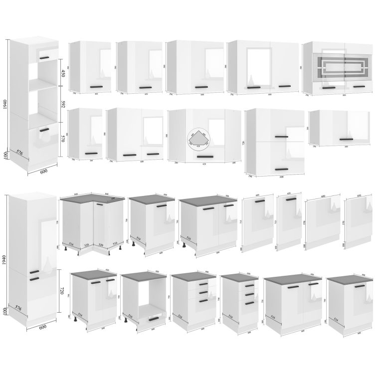 Belini Cucina Premium 300 cm bianco lucido con piano di lavoro MILA Produttore INF MILA/0/WT/W/B/B1