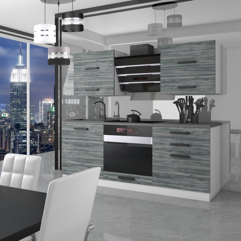 Belini Cucina  Premium 180 cm Grigio Antracite Glamour Wood senza piano di lavoro EMILY Produttore TOR EMILY/0/WT/GW/0/B1