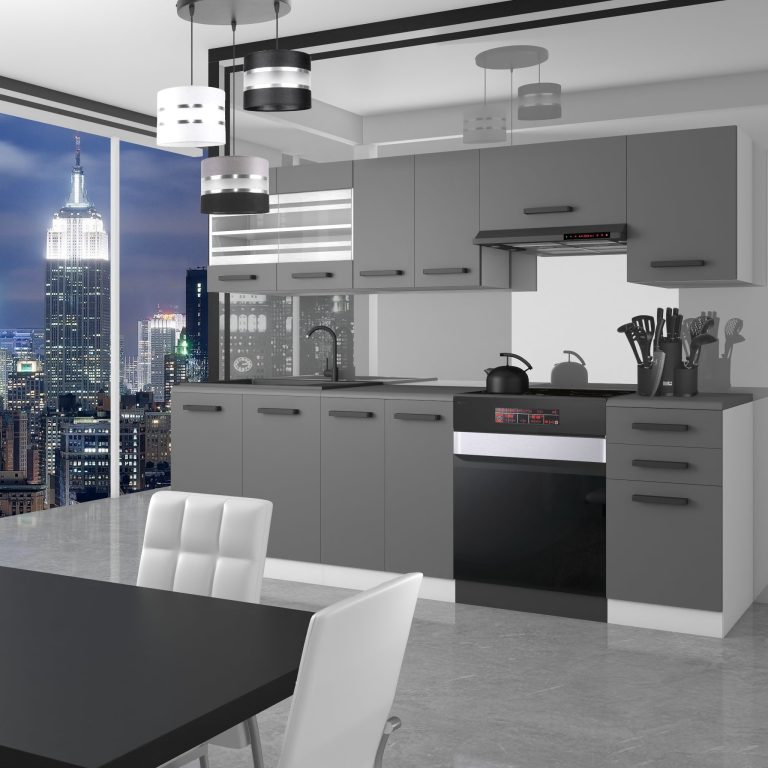 Belini Cucina Premium 240 cm grigio opaco con piano di lavoro LILY Produttore TOR LILY/0/WT/SR/B/B1