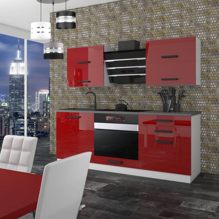 Belini Cucina Premium 180 cm rosso lucido con piano di lavoro EMILY Produttore INF EMILY/0/WT/R/B/B1