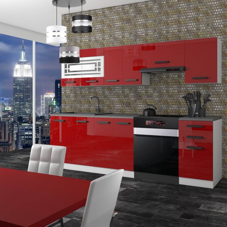 Belini Cucina Premium 240 cm rosso lucido senza piano di lavoro LILY Produttore INF LILY/0/WT/R/0/B1