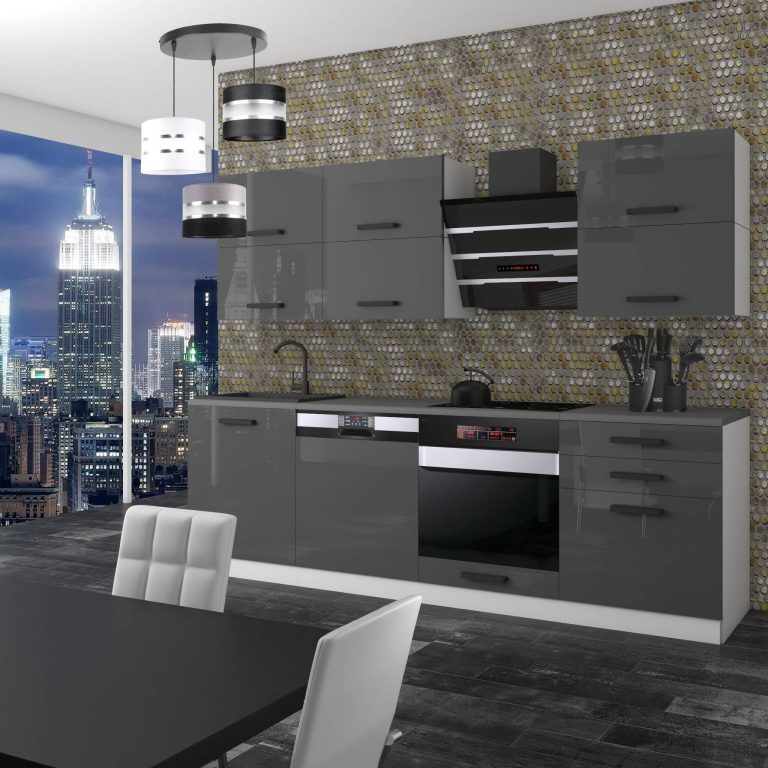 Belini Cucina Premium 240 cm grigio lucido con piano di lavoro MADISON Produttore INF MADISON/0/WT/S/B/B1