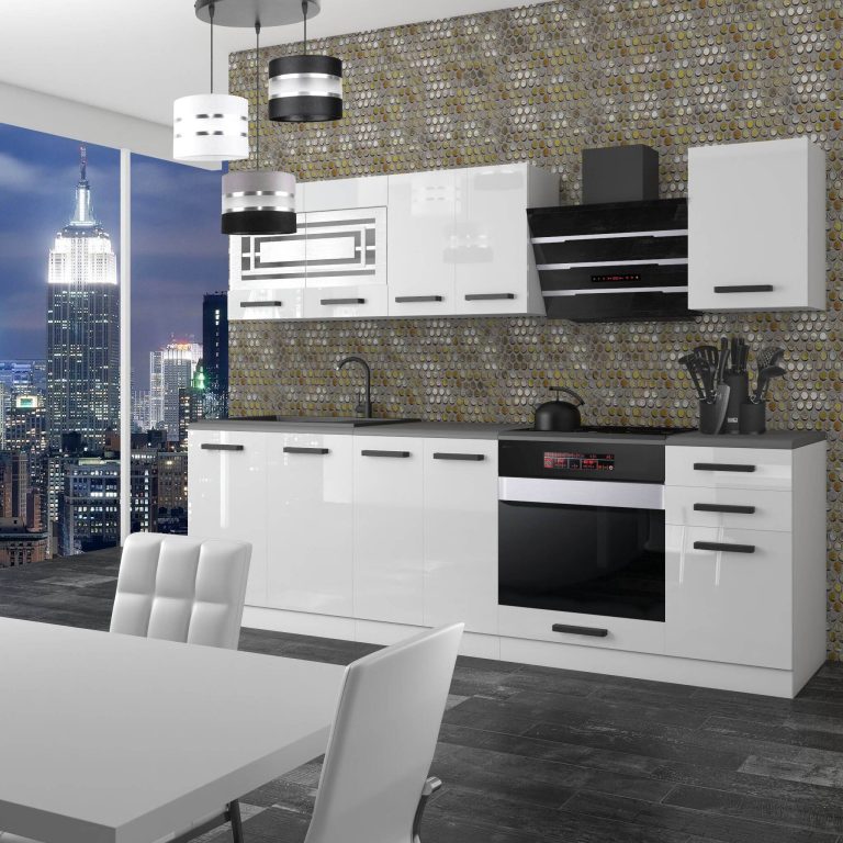 Belini Cucina Premium 240 cm bianco lucido senza piano di lavoro MARGARET Produttore INF MARGARET/0/WT/W/0/B1