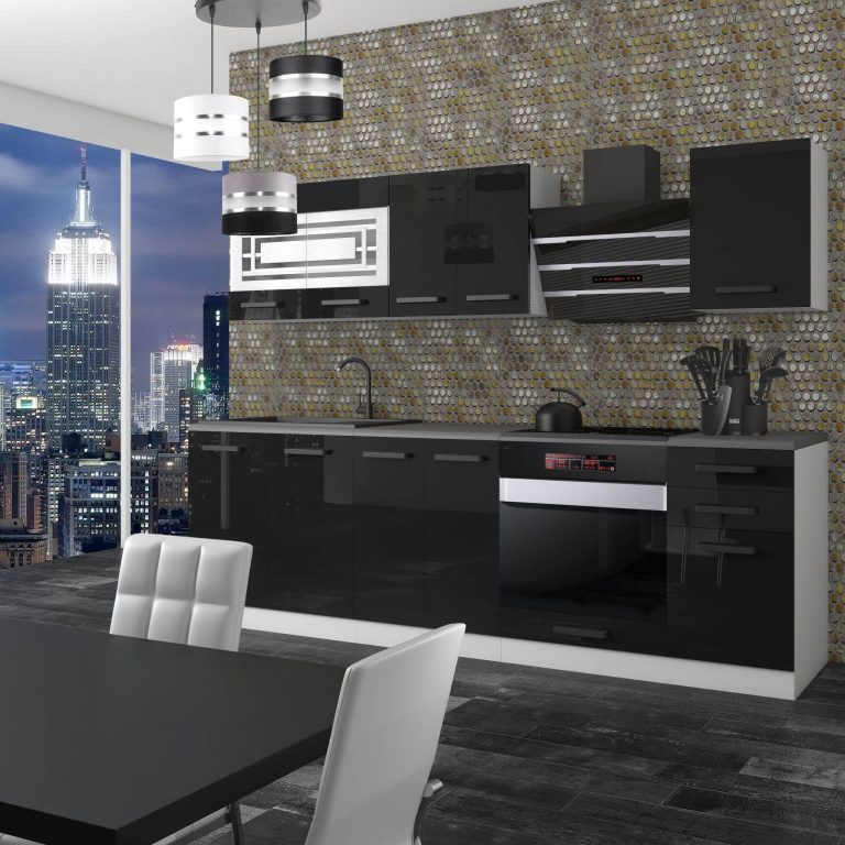 Belini Cucina Premium 240 cm nero lucido con piano di lavoro MARGARET Produttore INF MARGARET/0/WT/B/B/B1