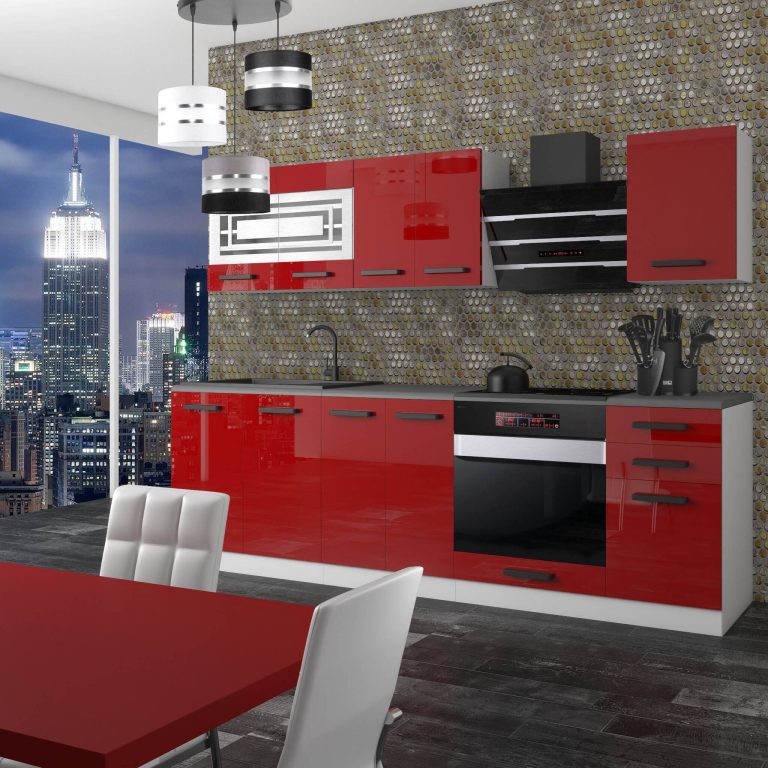 Belini Cucina Premium 240 cm rosso lucido con piano di lavoro MARGARET Produttore INF MARGARET/0/WT/R/B/B1
