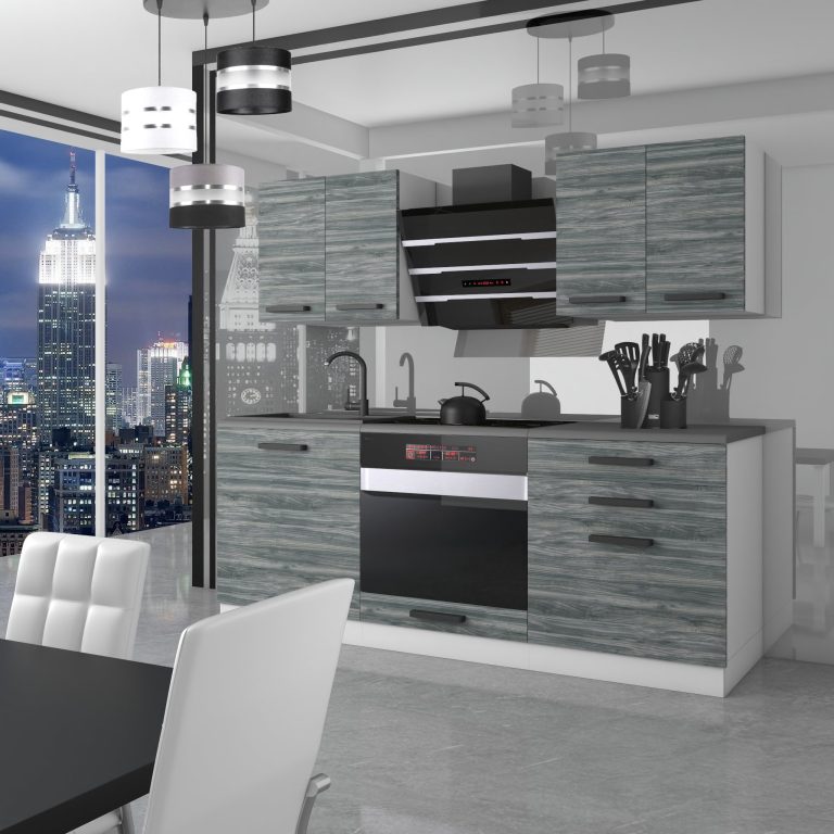 Belini Cucina Premium 180 cm Grigio Antracite Glamour Wood senza piano di lavoro MARY Produttore TOR MARY/0/WT/GW/0/B1