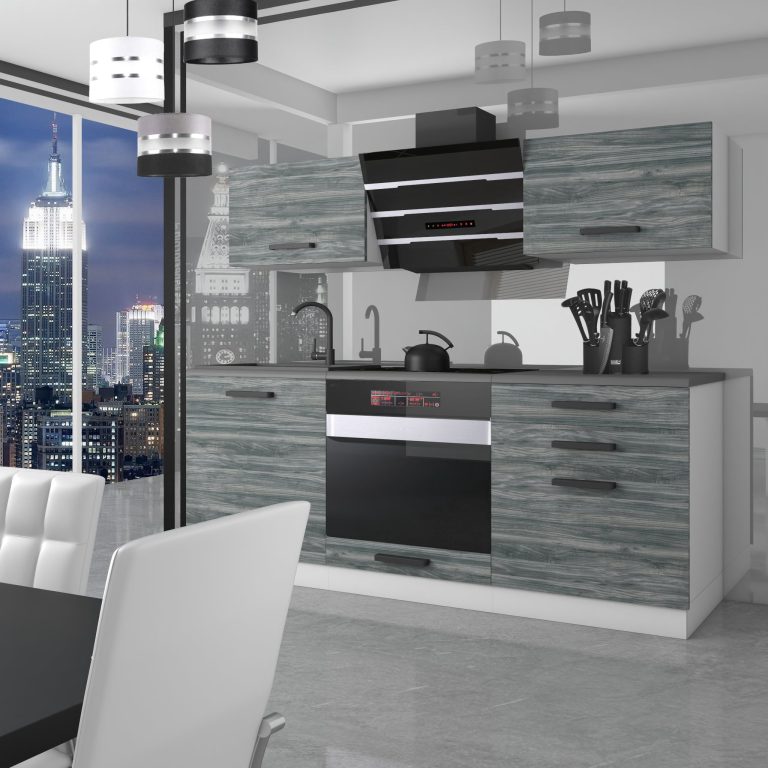 Belini Cucina  Premium 180 cm grigio antracite Glamour Wood con piano di lavoro SOPHIA Produttore TOR SOPHIA/0/WT/GW/B/B1