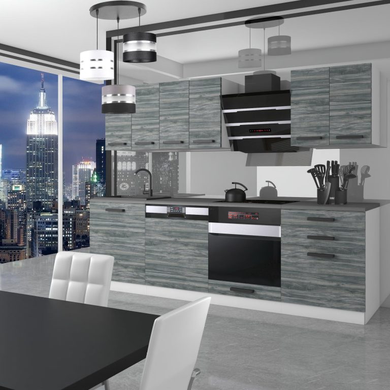 Belini Cucina Premium 240 cm Grigio Antracite Glamour Wood senza piano di lavoro SUSAN Produttore TOR SUSAN/0/WT/GW/0/B1