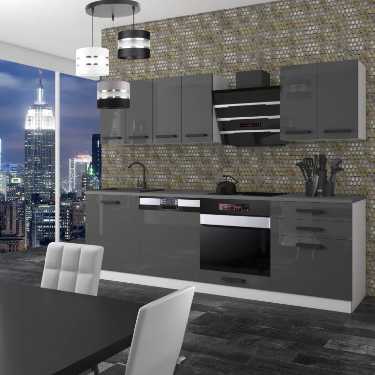 Belini Cucina Premium 240 cm grigio lucido con piano di lavoro SUSAN Produttore INF SUSAN/0/WT/S/B/B1