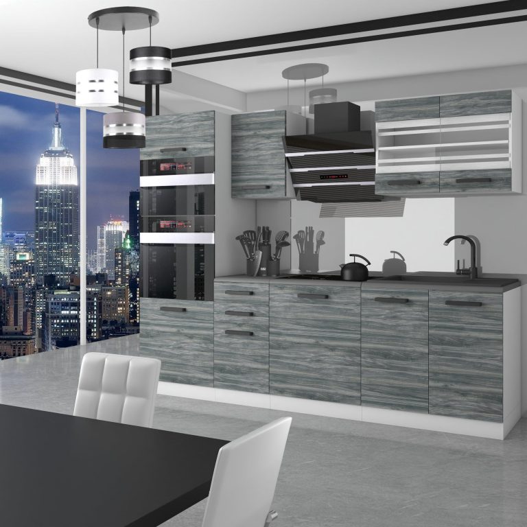Belini Cucina Premium 240 cm Grigio Antracite Glamour Wood senza piano di lavoro TRACY Produttore TOR TRACY/0/WT/GW/0/B1