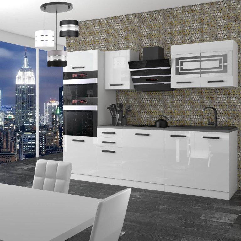 Belini Cucina Premium 240 cm bianco lucido senza piano di lavoro TRACY Produttore INF TRACY/0/WT/W/0/B1