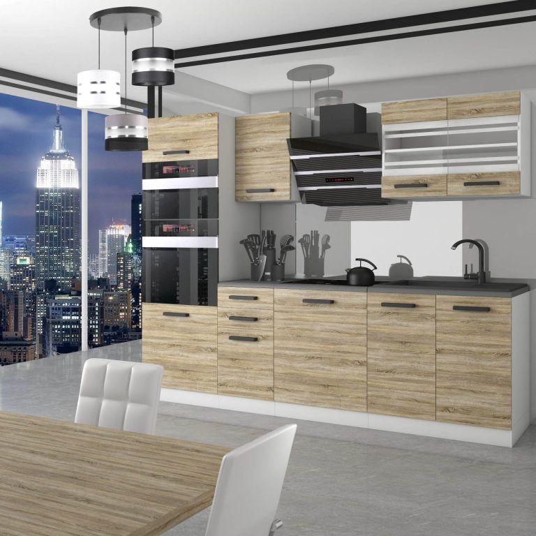 Belini Cucina Premium 240 cm rovere Sonoma con piano di lavoro TRACY Produttore TOR TRACY/0/WT/DS/B/B1