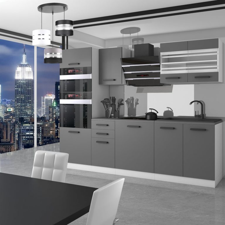Belini Cucina Premium 240 cm grigio opaco con piano di lavoro TRACY Produttore TOR TRACY/0/WT/SR/B/B1