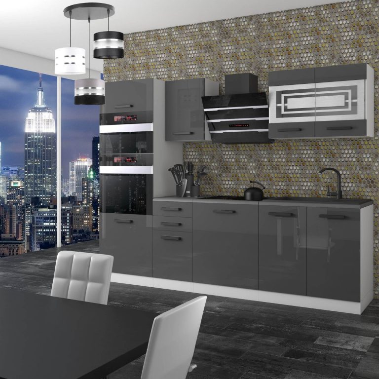 Belini Cucina Premium 240 cm grigio lucido con piano di lavoro TRACY Produttore INF TRACY/0/WT/S/B/B1