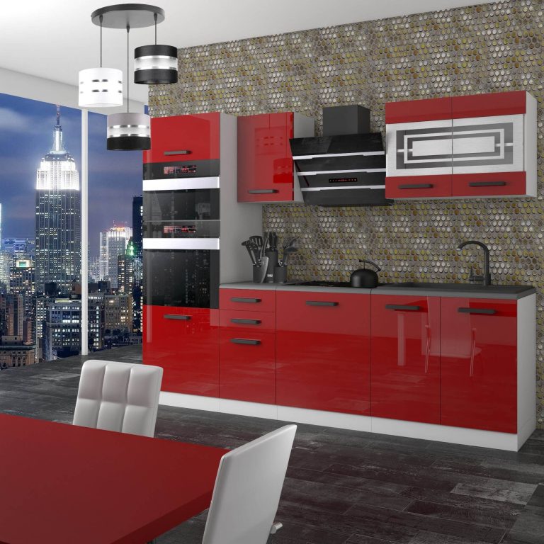 Belini Cucina Premium 240 cm rosso lucido con piano di lavoro TRACY Produttore INF TRACY/0/WT/R/B/B1