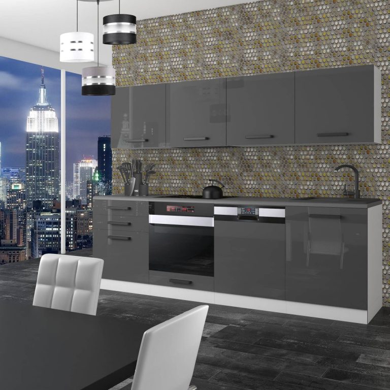 Belini Cucina Premium 240 cm grigio lucido con piano di lavoro ALICE Produttore INF ALICE/0/WT/S/B/B1