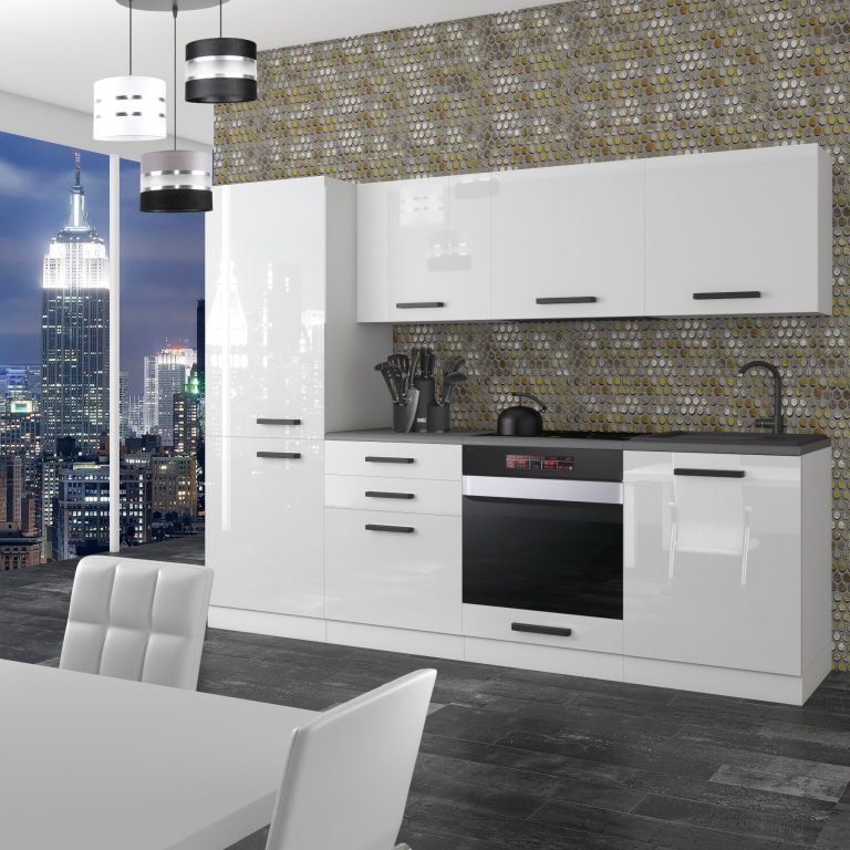 Belini Cucina Premium 240 cm bianco lucido senza piano di lavoro SANDY Produttore INF SANDY/0/WT/W/0/B1