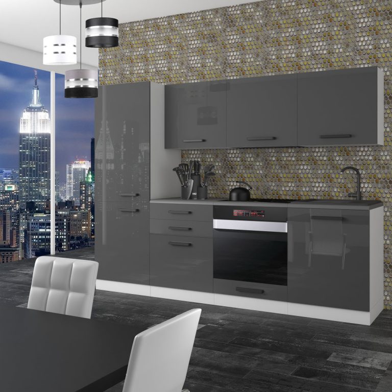 Belini Cucina Premium 240 cm grigio lucido senza piano di lavoro SANDY Produttore INF SANDY/0/WT/B/0/B1