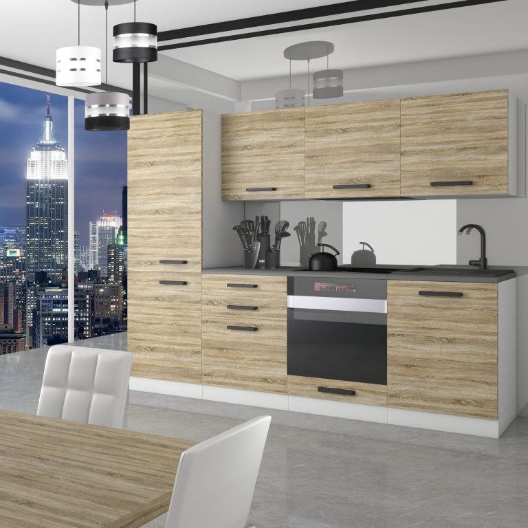 Belini Cucina Premium 240 cm rovere Sonoma con piano di lavoro SANDY Produttore TOR SANDY/0/WT/DS/B/B1