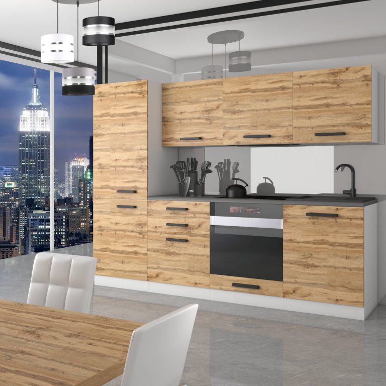 Belini Cucina Premium 240 cm rovere Wotan con piano di lavoro SANDY Produttore TOR SANDY/0/WT/DW/B/B1