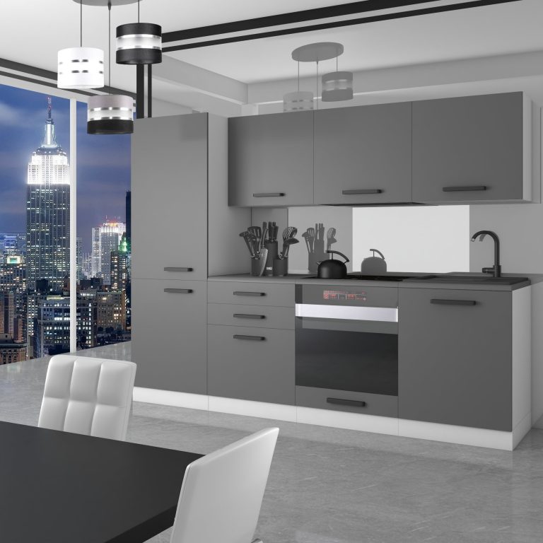 Belini Cucina Premium 240 cm grigio opaco con piano di lavoro SANDY Produttore TOR SANDY/0/WT/SR/B/B1