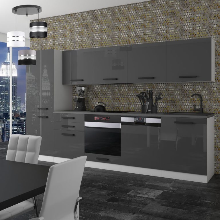 Belini Cucina Premium 300 cm grigio lucido senza piano di lavoro ROSE Produttore INF ROSE/0/WT/S/0/B1