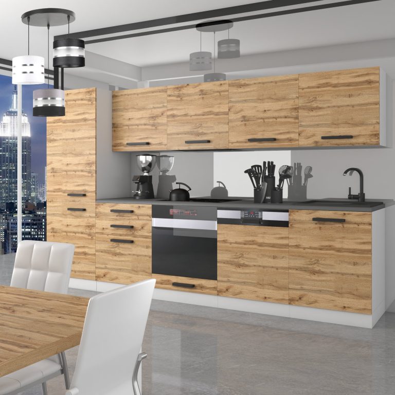 Belini Cucina Premium 300 cm rovere Wotan con piano di lavoro ROSE Produttore TOR ROSE/0/WT/DW/B/B1