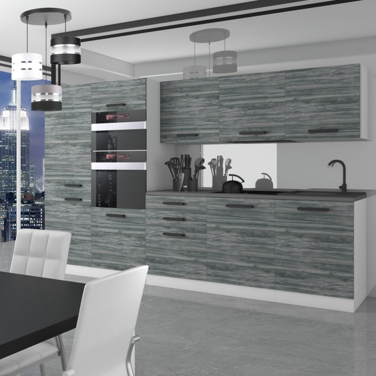 Belini Cucina Premium 300 cm Grigio Antracite Glamour Wood senza piano di lavoro GRACE Produttore TOR GRACE/0/WT/GW/0/B1