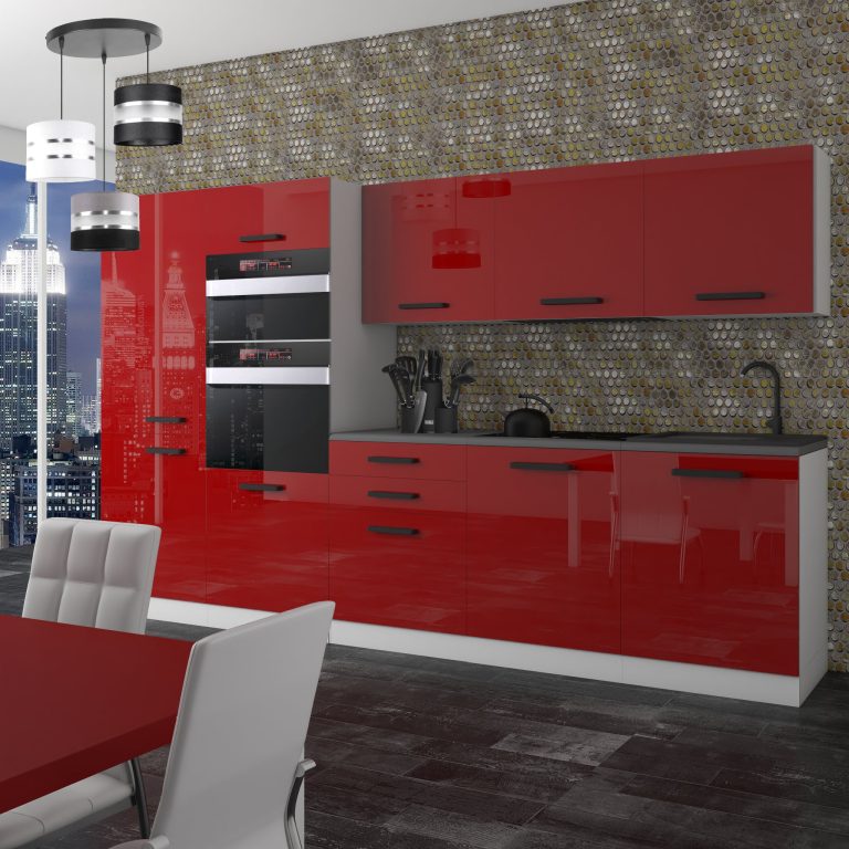 Belini Cucina Premium 300 cm rosso lucido con piano di lavoro GRACE Produttore INF GRACE/0/WT/R/B/B1